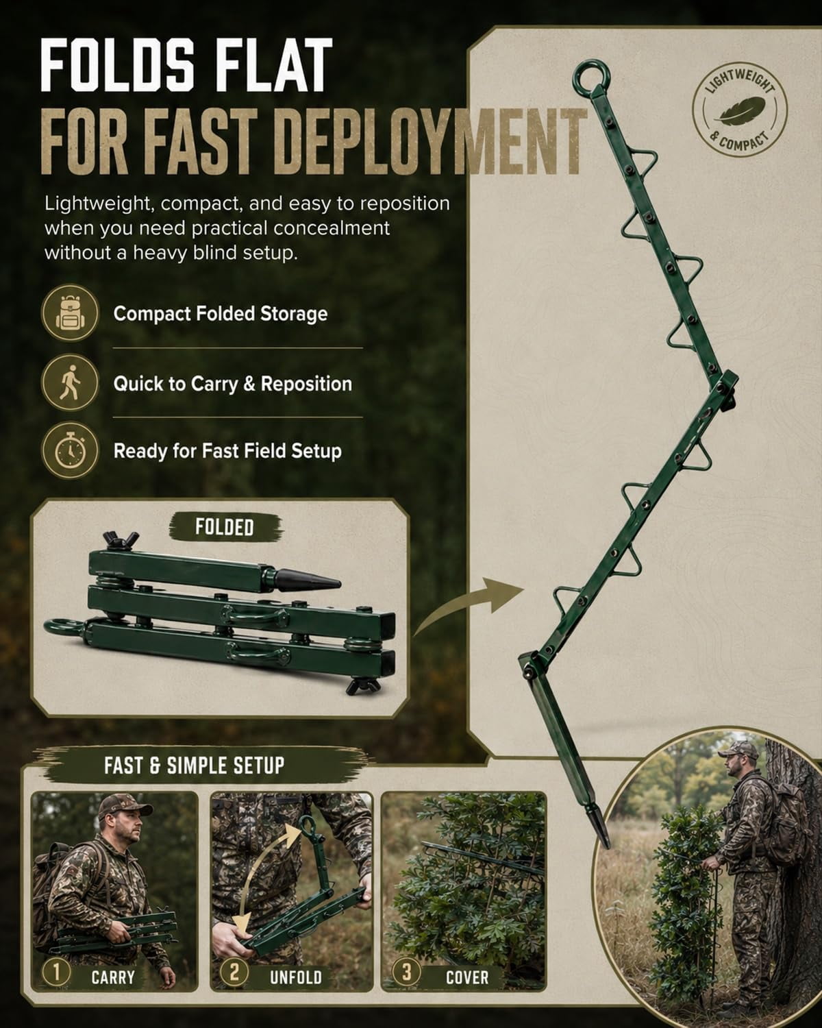 Hunting Concealment Branch Stand, Camouflage Branch Screening Holder with Realistic Oak Leaf Foliage, Tree Stand Blind Cover Camo Screen, Fast Setup Ground Tree Mount for Deer Turkey Hunting