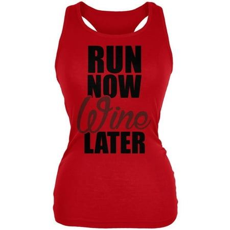 Run Now Wine Later Red Juniors Soft Tank Top