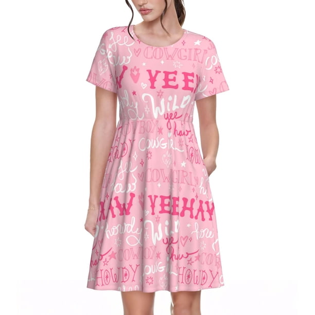 Disketp Western Cowgirl para Vestido de Manga Corta para Mujeres, Vestidos de Verano para Mujeres, Casual y Holgado para la Playa