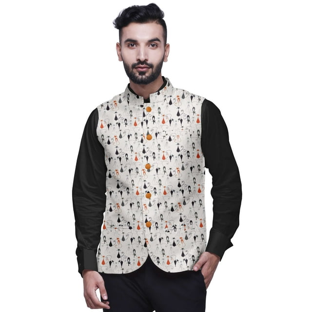 Atasi Manteau Ethnique pour Hommes Imprimé Veste Bandhgala Décontractée TG