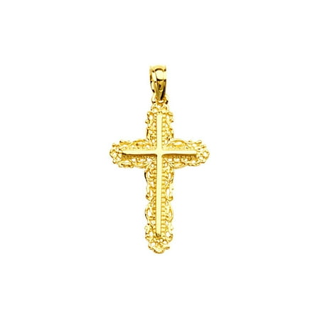 14k Yellow Gold Filigree Lace Trimmed Cross, Pendant Only