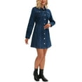 thumbnail image 4 of INSPIRE CHIC Women's Jean Dresses Button Up Collar Long Sleeve Pockets A Line Knee Length Denim Dress 2XL Dark Blue, 4 of 6