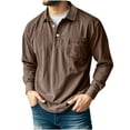 thumbnail image 2 of Feancey Long Sleeve Polos Shirts for Men Vintage Washed Button Up Collared T-Shirt Solid Color Distressed Golf Shirt Business Casual Work Shirt Brown S, 2 of 6
