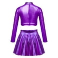 thumbnail image 2 of iEFiEL Girls 2Pcs Metallic Latin Jazz Cheer Performance Dance Costume Long Sleeve Crop Top with Pleated Skirt Purple-A 8, 2 of 7