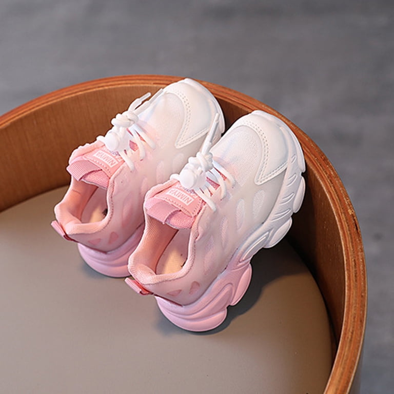 Jinhomg Little Boys Girls Sneakers Breathable Mesh High-Top Shoes Fashion Gradient Color Lace Up Sport Shoes Toddler Kids Walking Running Shoes Pink