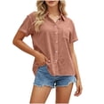 thumbnail image 5 of Busydd Button Down Shirts for Women Solid Color Short Sleeve Cotton Linen Shirts Collared Dressy Casual Blouse with Chest Pocket 2XL, 5 of 10