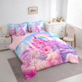 thumbnail image 4 of Homewish Pink Chic Castle 7-Piece Twin Bedding Sets,Colorful Cartoon Rainbow Bedding Comforter Set,Fariy Tale Theme Sheet Sets For Girl,Luxury Bedroom Decor Reversible, 4 of 9