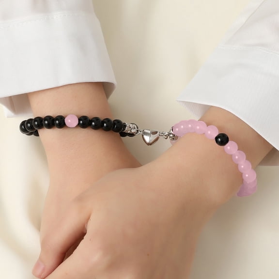 2Pcs Couple Bracelet Magnetic Heart Charm Bracelet Women Men Beads Wristbands Versatile Matching Jewelry Gift