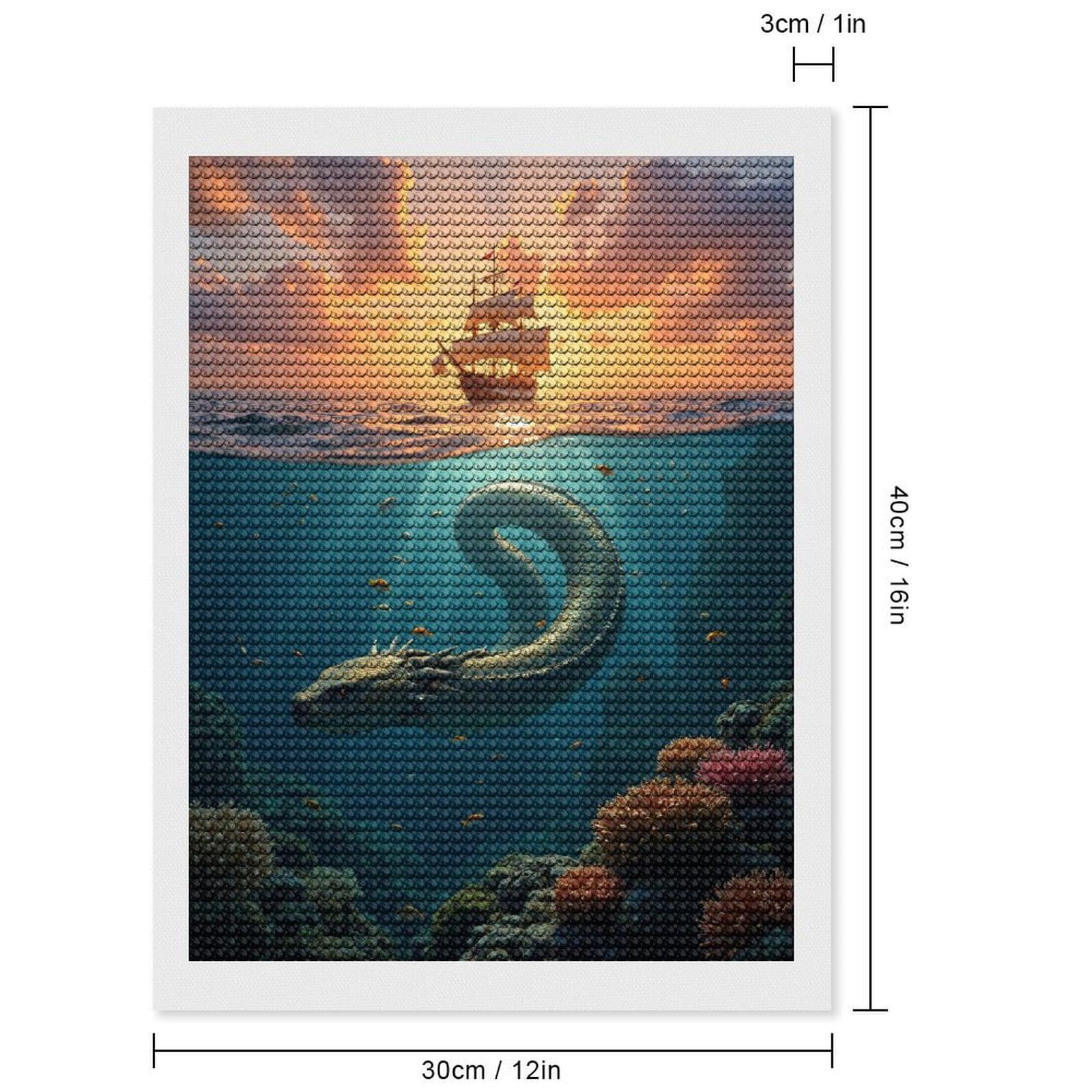 Diamond Art Kits for Adults, Sailing Ship Ocean Serpent Sunset 5D Diamond Painting Kits for Adults Beginners, DIY Full Drill Diamond Painting, Gem Art and Crafts 12x16