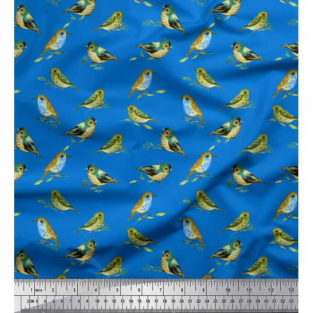 Soimoi Modal Satin Fabric Flycathcer Bird Print Fabric by the Yard 42 Inch Wide