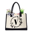 thumbnail image 4 of Canvas Handbag Letters Flower Portable Beach Shoulder Shopping Totes (V), 4 of 7