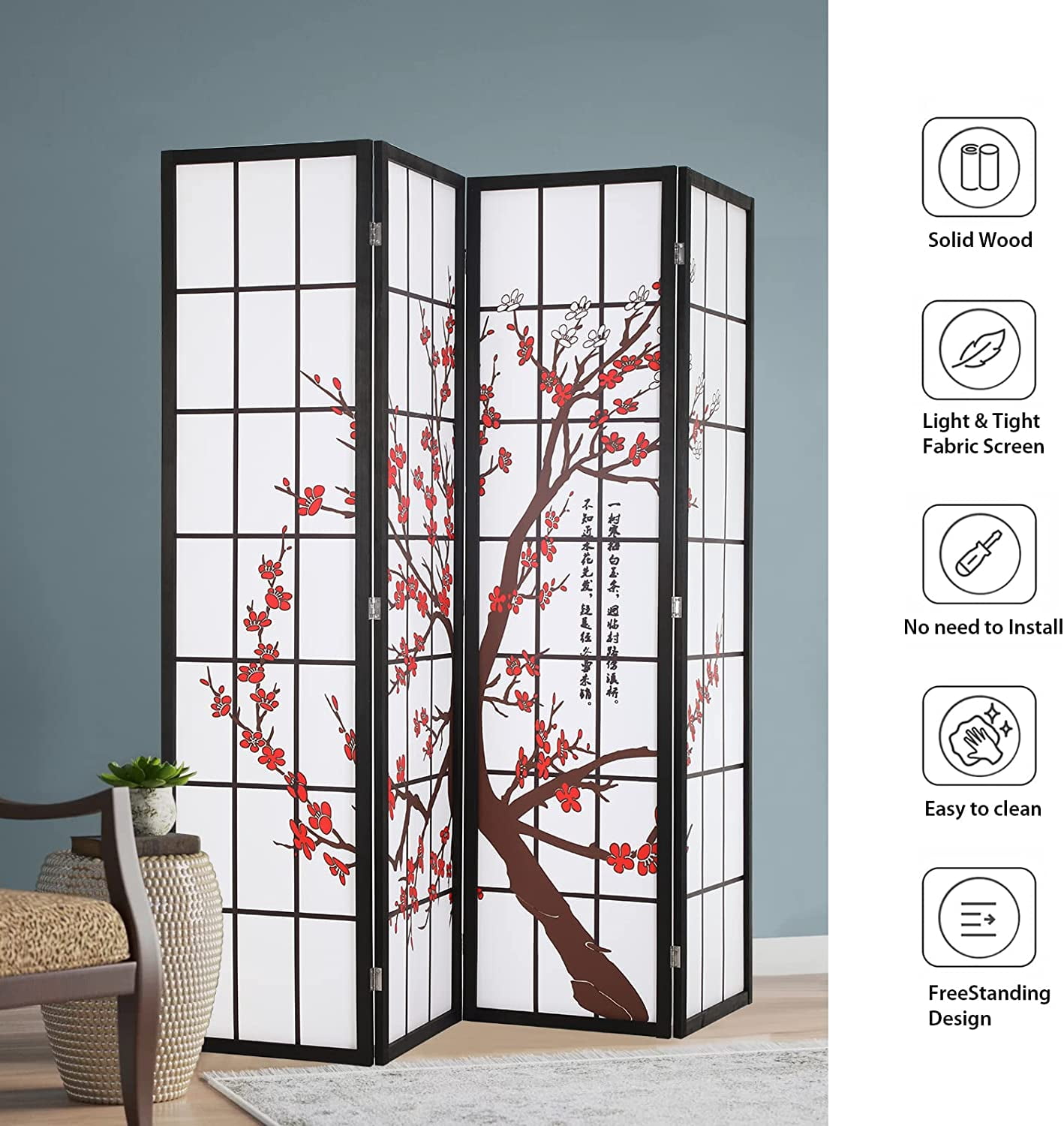 FDW Room Divider 6Ft Folding Privacy Divider 4 Panel,White