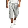 thumbnail image 5 of Nestiefly Men's Capri Cargo Casual 3/4 Shorts Elastic Waist Drawstring Wide Leg Below Knee Sweatpants Baggy with Pockets Light Gray 2XL, 5 of 7