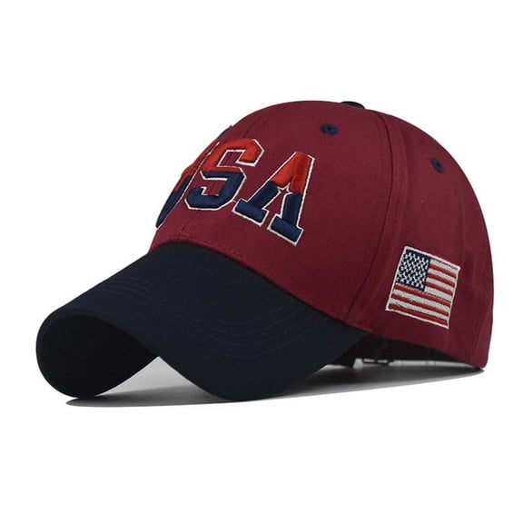 Lovskoo Cotton American Flag Independence Day Washed Baseball Cap Outdoor Peaked Cap Sun Protection Adjustable Size Contrast Solid with Large Ponytail Hole Soft Top Cap One Size Burgundy
