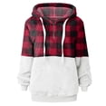 thumbnail image 5 of Sherpa Fleece Oversized Hoodies for Women Winter Warm Plaid Patchwork Drawstring Pocket Hooded Sweater Sweatshirts (Medium, Red), 5 of 5