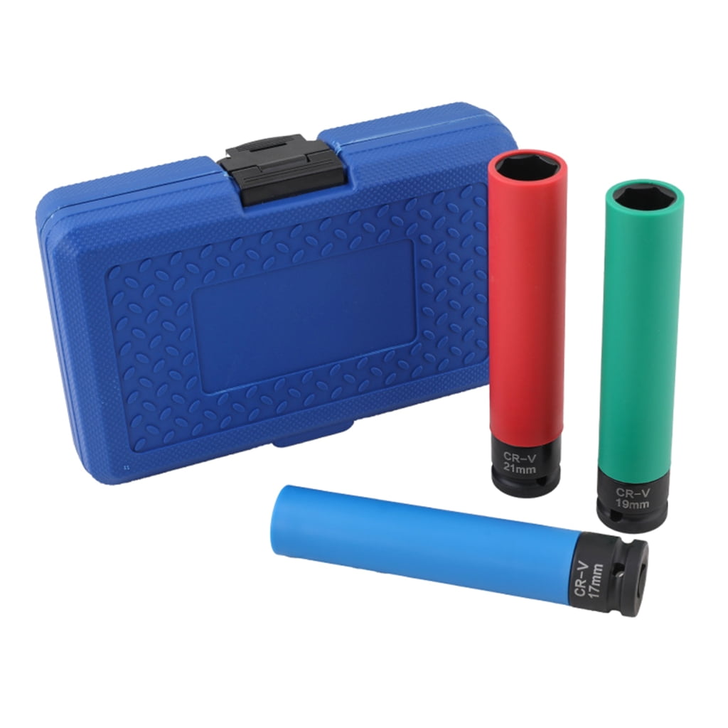 1/2Inch Impact Socket Set Suitable For Tire Removal Alloy Steel Extended Length 17mm 19mm 21mm Socket With Storage Case