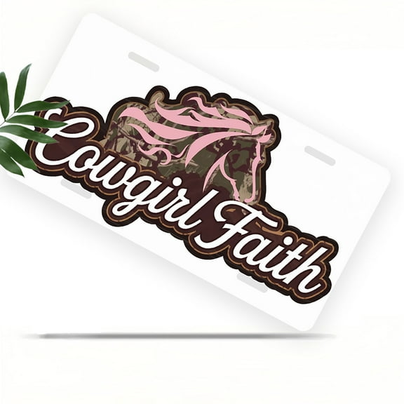 License Plate, Cowgirl Faith Badge Decorative Front,Personalized Stainless Steel License Plate Cover For Men Women,12.2" X 6.2"