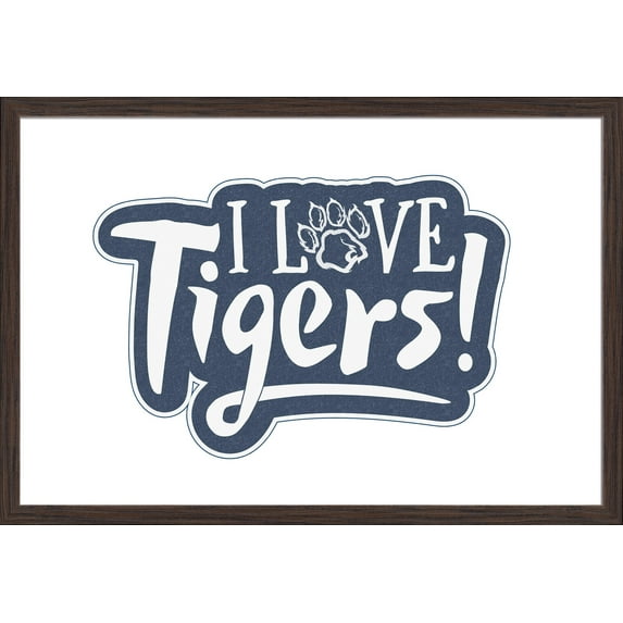 I love Tigers - Die Cut Sticker Style - Lantern Press Artwork (36x24 Giclee Art Print, Gallery Framed, Espresso Wood)
