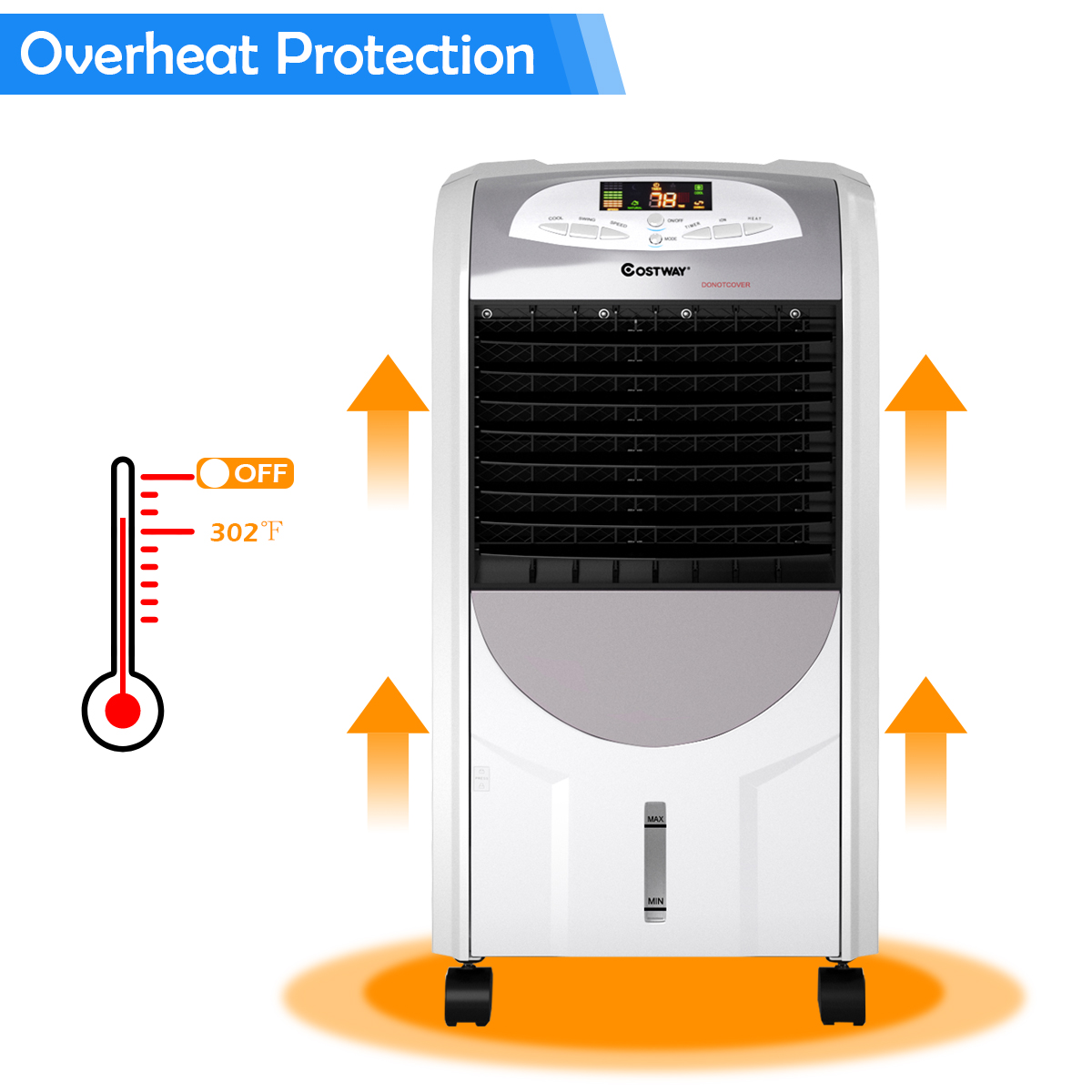 Costway Portable Air Cooler Fan & Heater With Humidifier - Washable Filter, Digital Control - 29 Inch