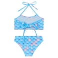 thumbnail image 4 of TiaoBug Girls 2 Pcs Mermaid Bikini Sets Shiny Halter Ruffles Crop Top with Triangle Brief Bathing Suit Tankini Blue 150, 4 of 5