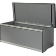 thumbnail image 3 of Foreman 120 Gallon Large Deck Box made from Compact Laminate and Anodized Aluminum with a Dark Grey Seat Cushion, removable Machine Washable cover and Graphite colored All Weather Nylon Deck Box cover, 3 of 4