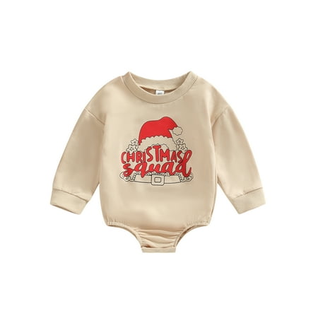 

Baby Girl Boy Christmas Romper Onesie Long Sleeve Round Neck Letters Print Jumpsuit Winter Outfits