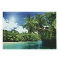 thumbnail image 1 of Jungle Cutting Board, Mahe Island Seychelles Lake and Palms with Clear Morning Sky Forest Vacation, Decorative Tempered Glass Cutting and Serving Board, Large Size, Aqua Green White, by Ambesonne, 1 of 1