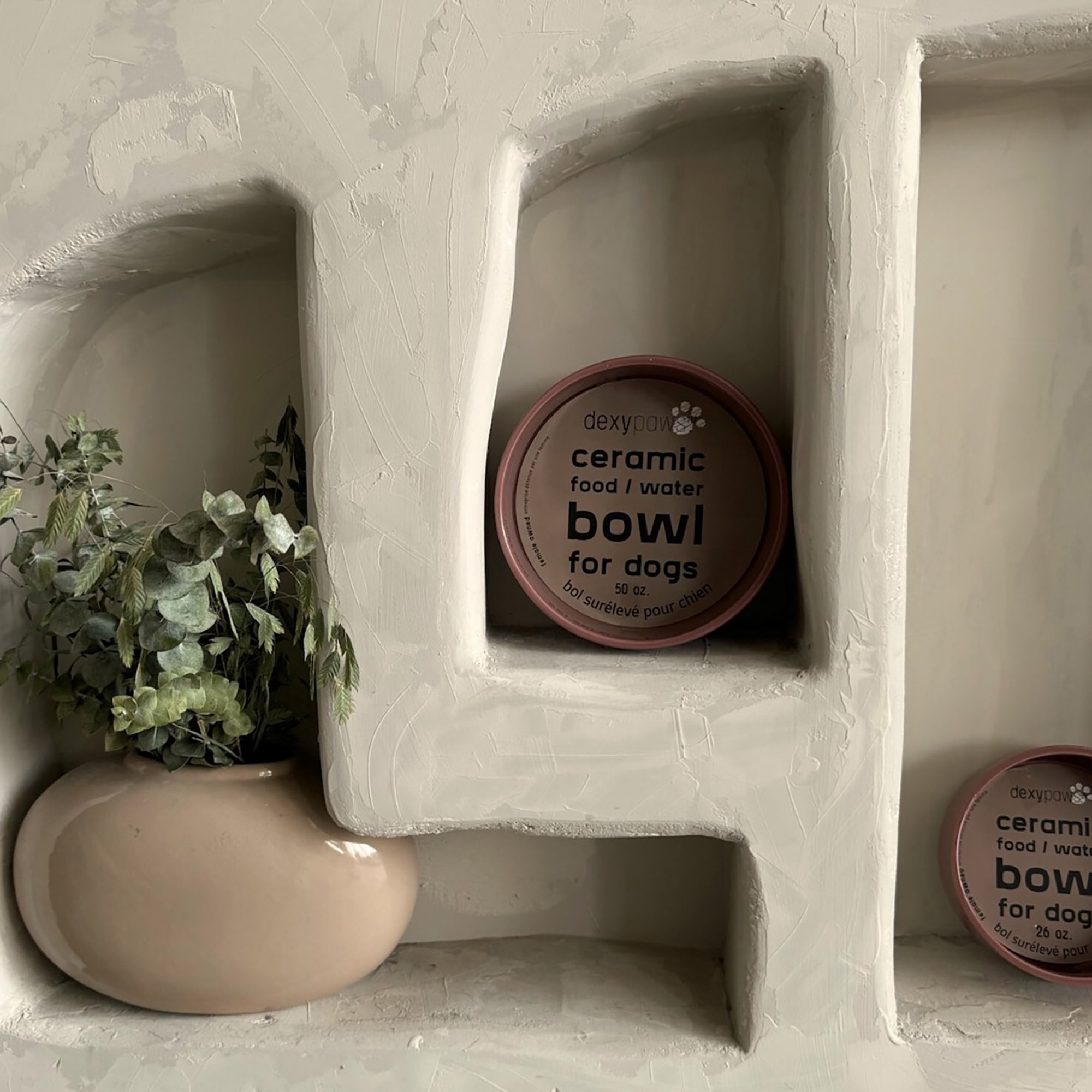 Dexypaws: Ceramic Dog Bowl: Blush Pink - 26oz - Pet Feeding Dish, Meals, Food & Water, Dishwasher Safe, Non-Toxic, Non-Tip Design, Stylish Paw Print