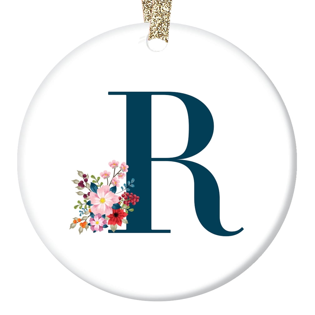 R Ornament Letter R Name R Initial Christmas Porcelain Ornament 3 Flat Circle Christmas Monogram Ornament W Glossy Glaze Gold Ribbon Free Gift Box Or002 Holman Walmart Com