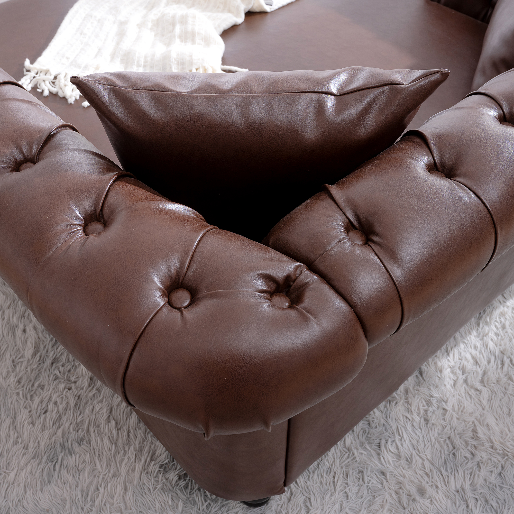 Chesterfield Faux Leather Sofa Chaise Lounge, Button Tufted Couch Loveseat With Nailhead Trim and Rolled Arms For Living Room Office Apartment