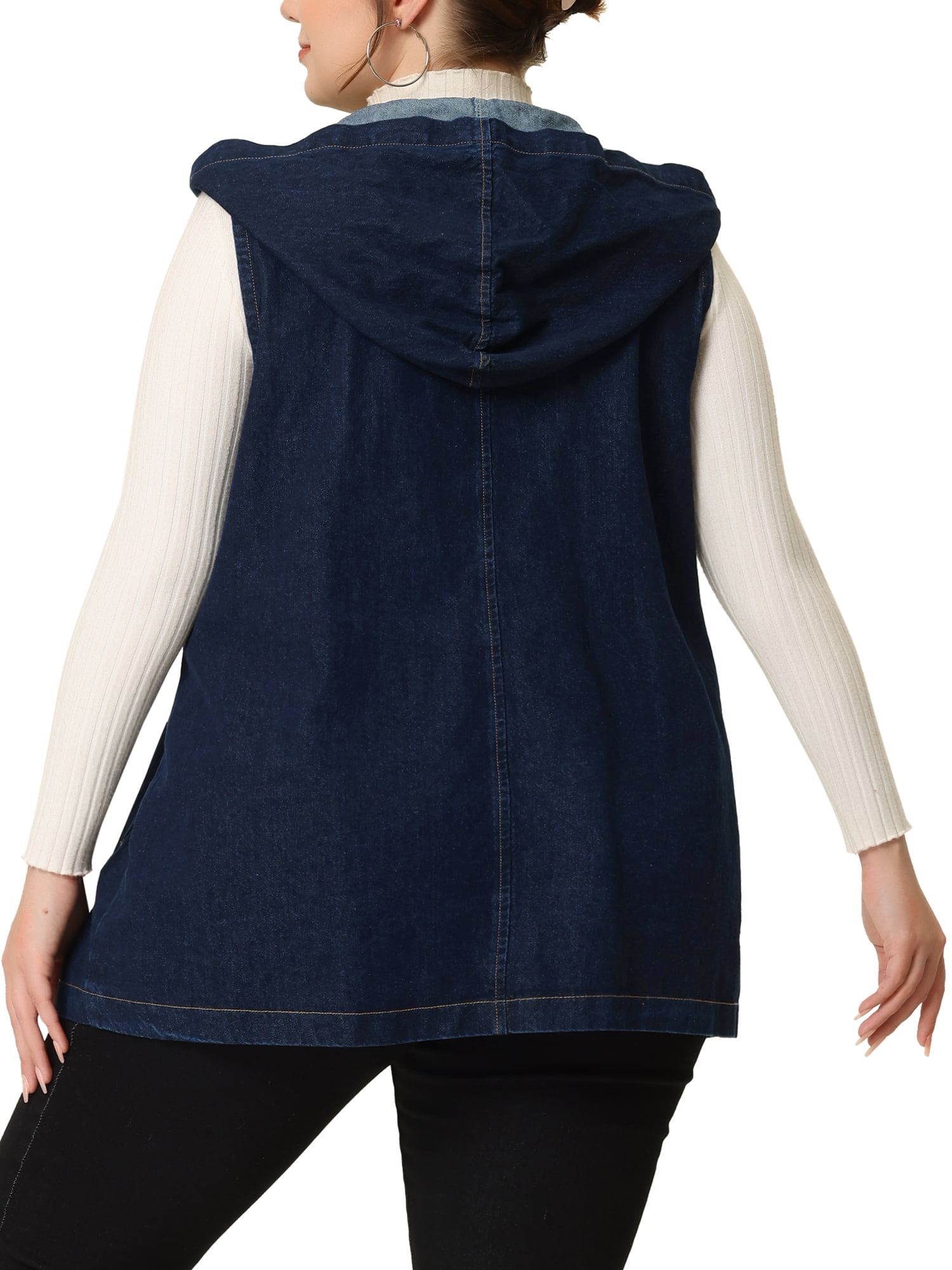 Women's Sleeveless Drawstring Detachable Hoodie Short Denim Jacket