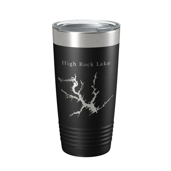 High Rock Lake Map Tumbler Travel Mug Insulated Laser Engraved Coffee Cup North Carolina 20 oz Black