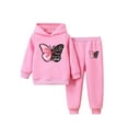 thumbnail image 3 of TSSOE Kids Girl Tracksuit Sweatsuits Set Fleece Butterfly Print Sweatshirt Long Sleeve Hoodie with Pink 100, 3 of 5