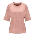 thumbnail image 4 of Blusa de manga media con cuello redondo lisa y casual para mujer: top de poliéster transpirable para el día a día o el trabajo, ligero y resistente a las arrugas, 4 of 5