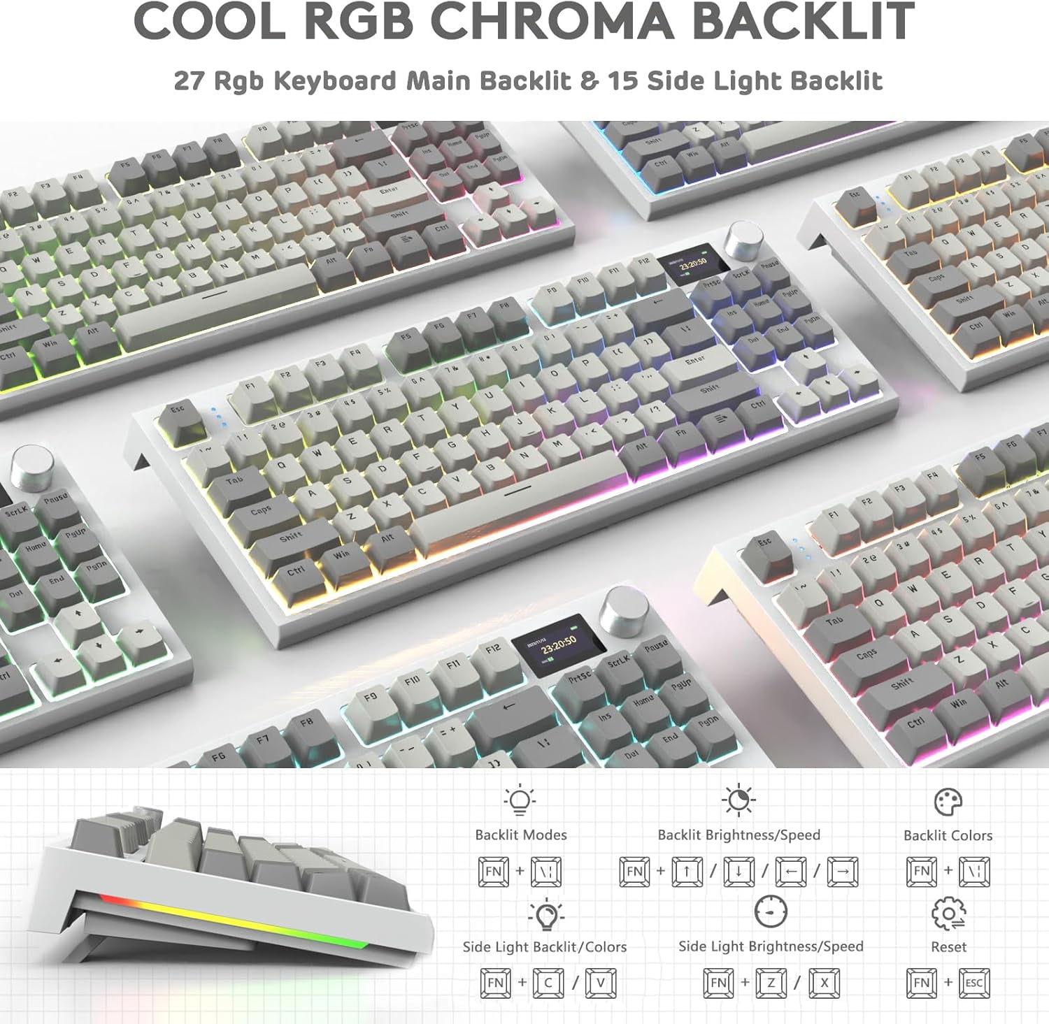 ATTACK SHARK K86 RGB 75% Wireless Gasket Mechanical Keyboard,82 Keys Hot Swappable,4000mAH Battery/CNC Knob & 1.2''HD OLED Digital Display,Custom Linear Switches& Detachable Coiled Cable- Gray