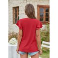 thumbnail image 4 of YYDGH Women's V Neck T Shirt Summer Hollow Casual Ruffle Sleeve Tops Blouse Red XL, 4 of 5