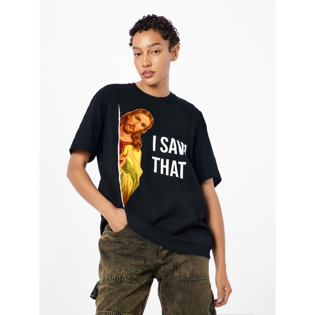 Playera Hombre The LabelFunny Jesus Print T Shirt, s for Men, Casual Short Sleeve T-shirt for Summer Tee For Adult, Men, Women, Teen, Teenager, Adolescent, YouthFather's Day, Mother's Day, New Year,