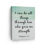 Smile Art Design I can do all things through him who gives me strength Philippians 4:13 Scripture Wall Art Canvas Print Bible Verse Christian Art Religious Inspirational Gift Ready to Hang 28x19