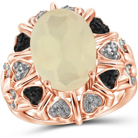JewelersClub 5-1/2 Carat T.G.W. Moonstone and Black and White Diamond Accent Rose Gold over Silver Ring