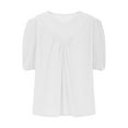 thumbnail image 4 of Womens Plus Size Tops Elbow-Length Puff Sleeve Dressy Blouses Crew Neck Pleated Front Casual Loose Tunic Tops Summer Shirts S-2XL, 4 of 9