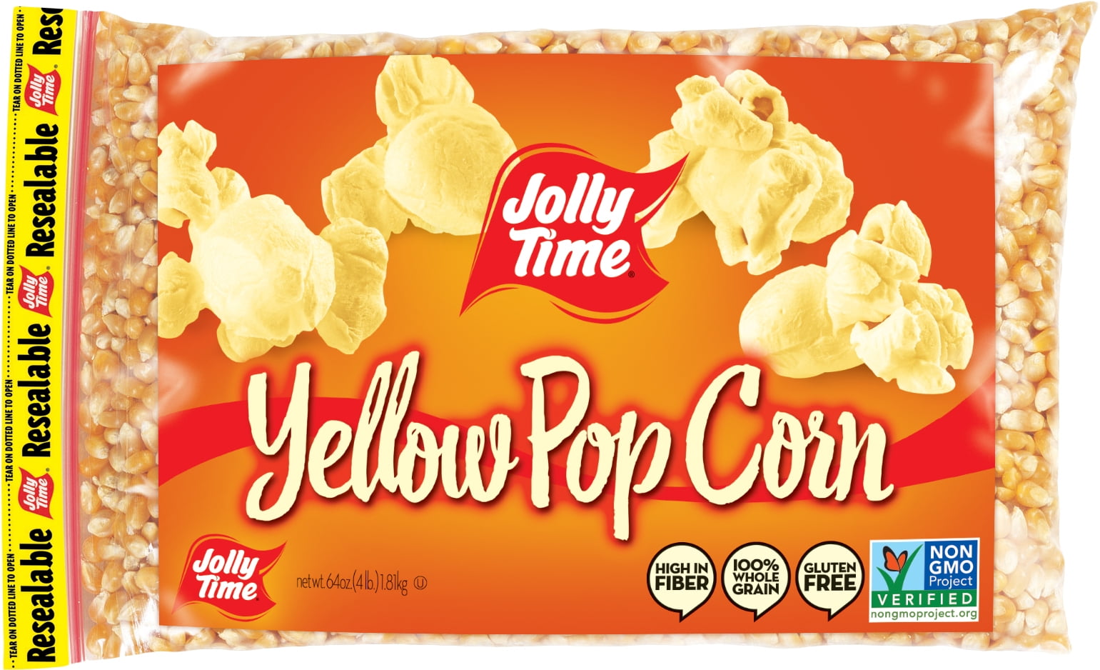 JOLLY TIME 4 lb. Yellow Poly Bag Popcorn Kernels WholeGrain, Gluten