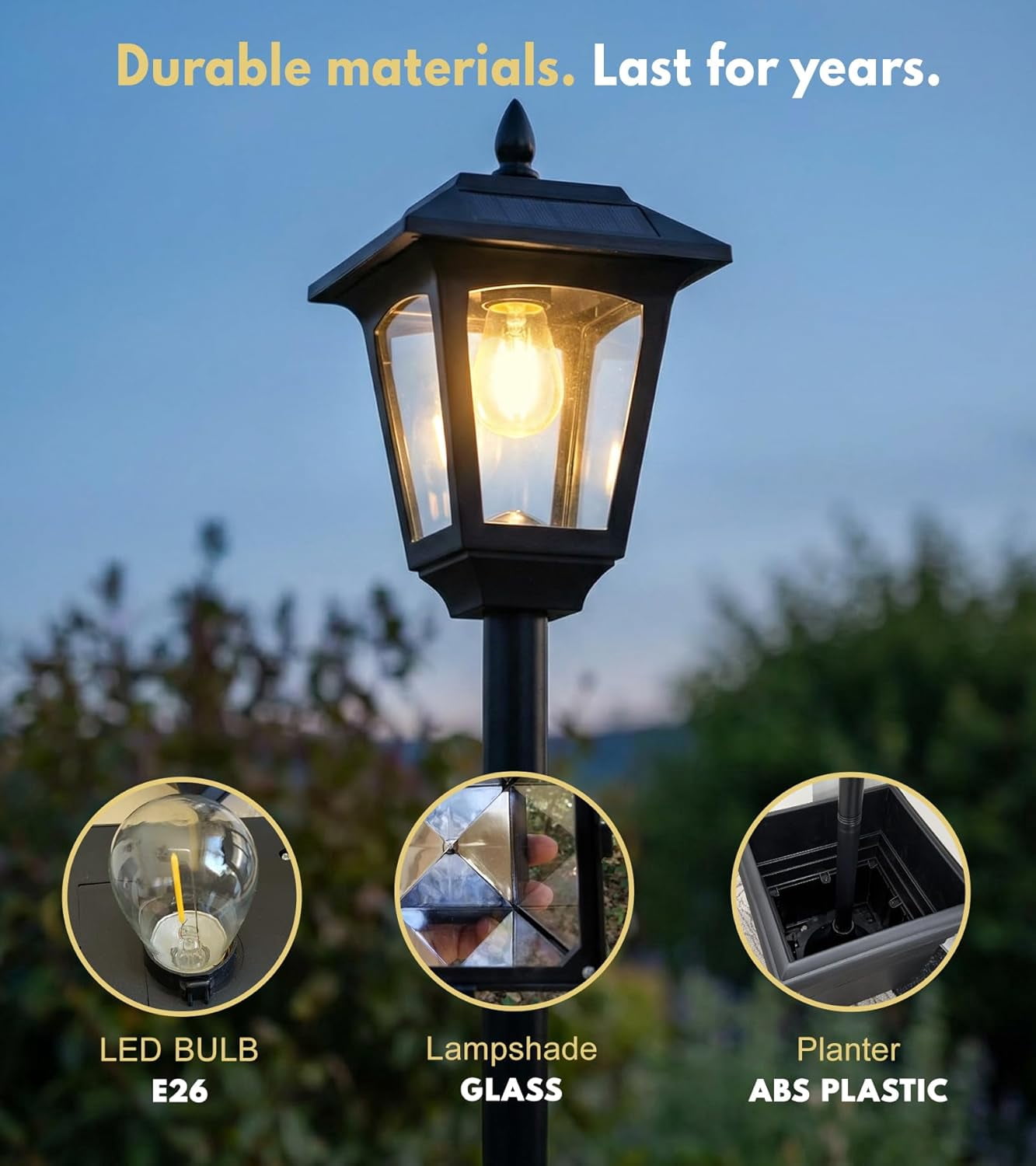72" Solar Lamp Post with Planter, Waterproof Solar Outdoor Light for Backyard, Garden & Patio, Outdoor Post Light for Pathway, Driveway, Yard & Front Yard Decor