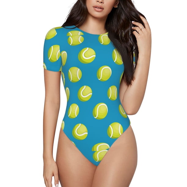 Fotbe Ball Tennis Body de Mujer con Cuello Redondo y Mangas Cortas, Sin Mangas Ajustado, Suave, Cómodo y Básico-X-Large