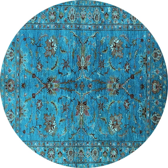 Ahgly Company Indoor Round Oriental Light Blue Industrial Area Rugs, 3' Round