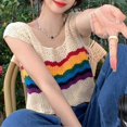 thumbnail image 4 of Sleeveless Hollows Tanks Vests Loose Fit Tops Knitted Tops Rainbow-Color Shirts Lace Cute Sweet Tops for Daily Office One Size, 4 of 4