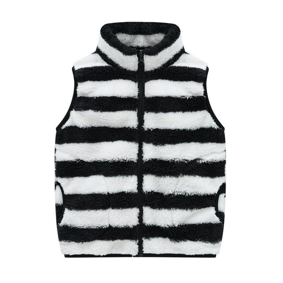 Fesfesfes Toddler Baby Fleece Vest Tops Boys Girls Stripe Printed Plush Vest Cute Winter Thick Vest Casual Sleeveless Coat