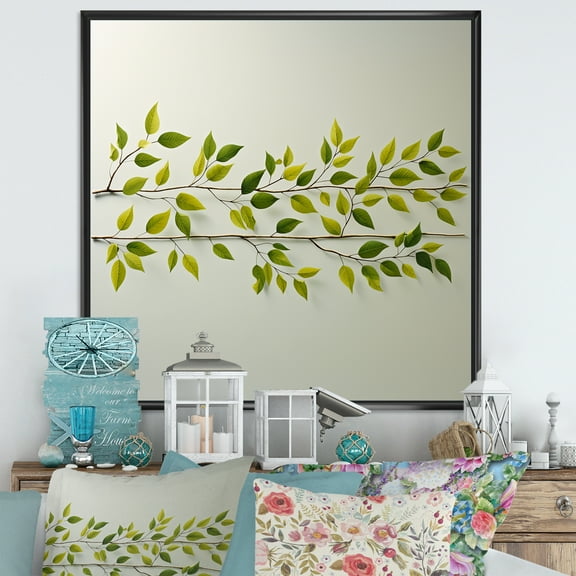 Designart "Collage Of Green Ferns In A Simple Design" Leaves Floater Framed Wall Art Prints