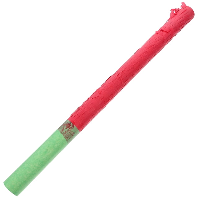 kakowely palo de piñata colorido para fiestas de cumpleaños, suministros para celebraciones infantiles, eventos festivos, decoraciones del cinco de mayo, palo duradero y divertido para golpear — Palo en 3/4 diagonal con cuerpo de papel rojo y empuñadura verde, textura de tiras recortadas; tamaño 38.00 x 2.50 cm (14.9 x 0.98 in). Ideal para juegos de piñata en fiestas infantiles y también apto como adorno o detalle para celebraciones.