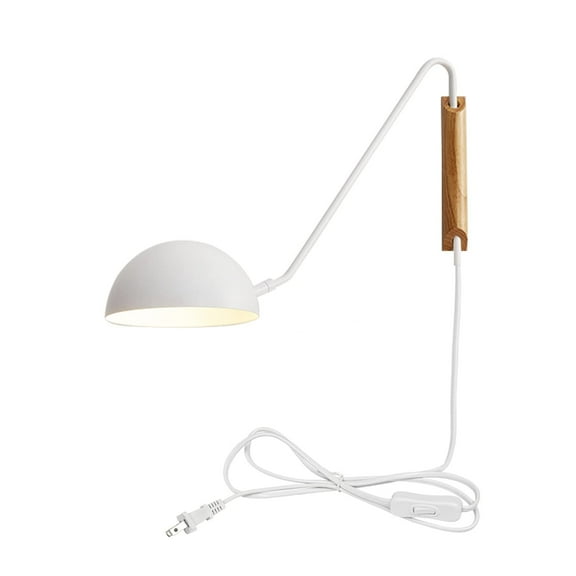 Kiven Modern Simple Solid Wood Wall Lamp with a Plug-in Cord with on/Off Switch,E26 Socket Rotating Rocker Wall Light for Living Room Bedroom Study Reading-White （Bulb not Included