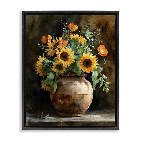 Stupell Industries Traditional Rustic Sunflower Display Black Floating Frame Canvas Art, 17 x 21, by Franklyn Gregory